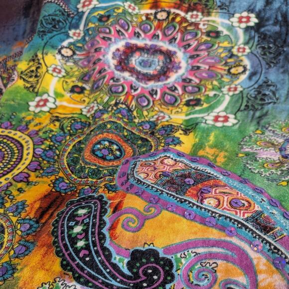 Vintage Take Two Top XL Multi Purple Y2K Sequin Paisley Psychedelic India Boho - Picture 7 of 11